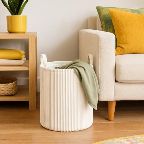 Round Corduroy Blanket Basket