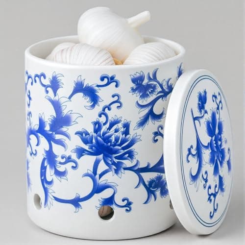 Blue Floral Garlic Keeper