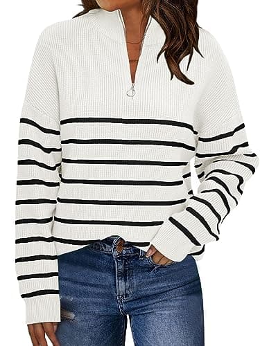 Striped Oversized Quarter Zip Sweater