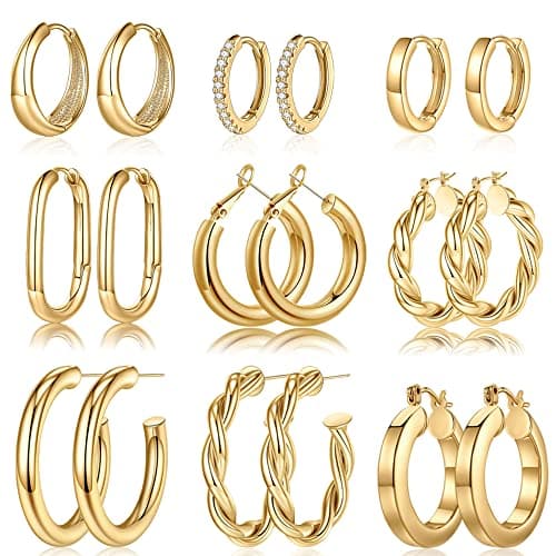 Yesteel 14k Gold Hoop Set