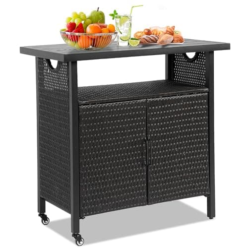 Wheeled Wicker Bar Cart