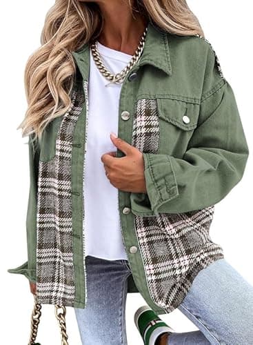 Trendy Plaid Denim Shacket