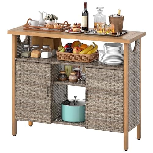 Wicker Wood Patio Cabinet